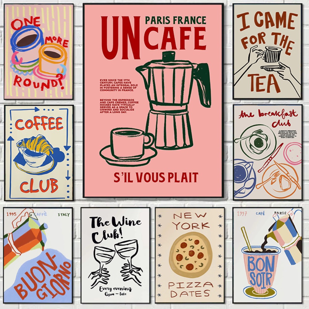 Coffee Tea Poster - Café da tarde chá croissant colorido