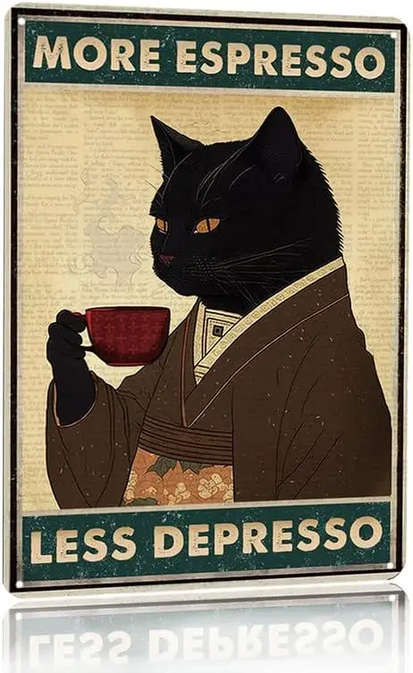 Placa de Metal Vintage Gato Pr - Coffee Tea Poster avaliação e preço